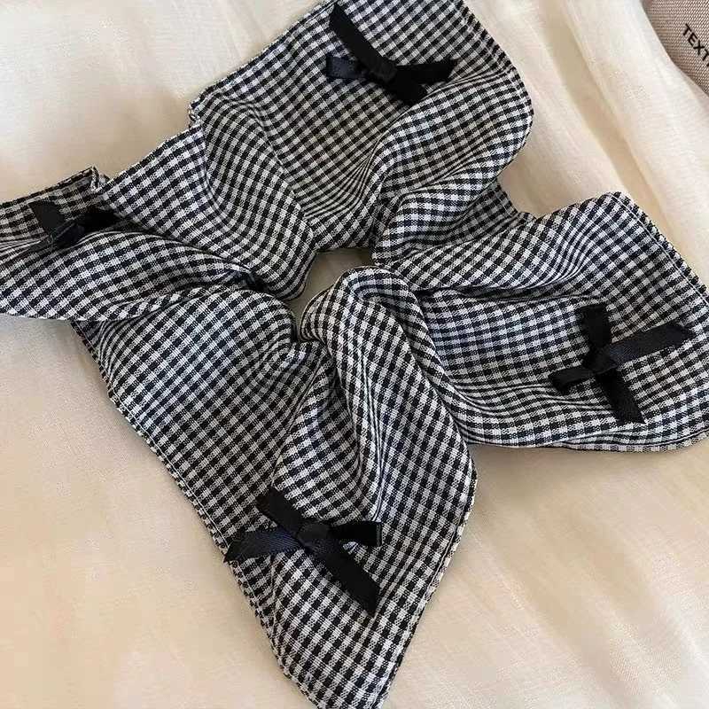 Square Large Black White Checkered Striated Leopard Print Bowknot Heart Intestine Hair Ties for Women Fashion Temperament Scarf H260319
