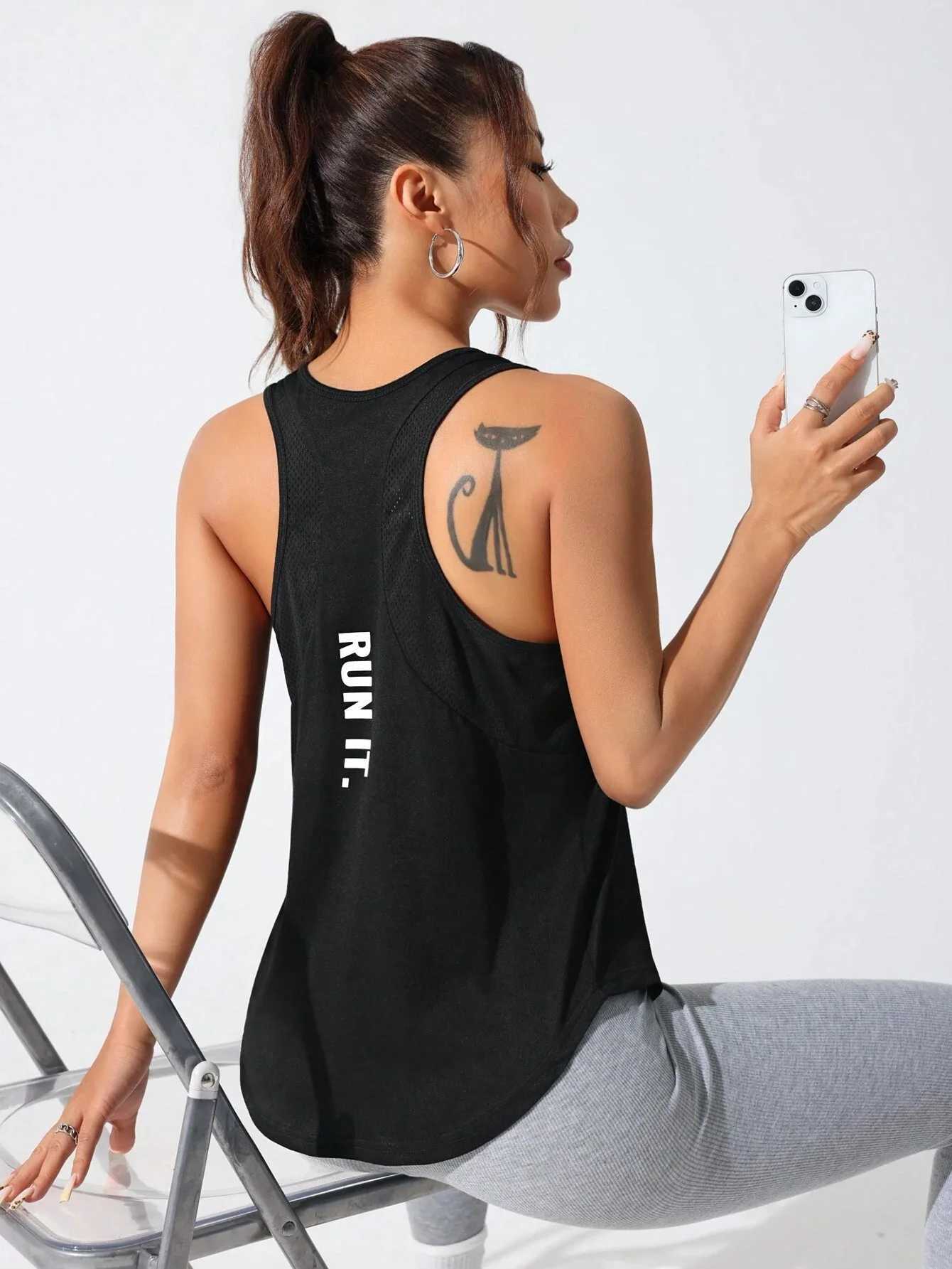 Womens stitched letters quick-drying sports vest breathable net yoga sportswear tennis uniform cycling suit daily wear Z20260319