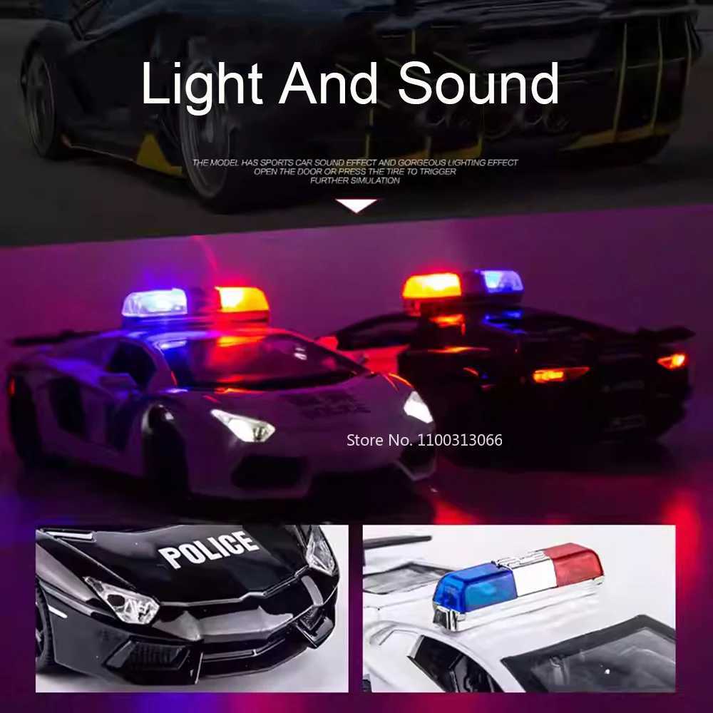 132 Lambor LP740 Toy Police Cars Alloy Diecast Models with Light Sound Pull Back Miniature Vehicles for Boys Educational Toys Y260319