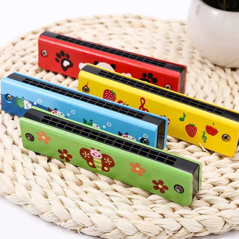 Childrens wooden painted harmonica Montessori puzzle toy cartoon pattern childrens musical instrument enlightenment music toy Y260319
