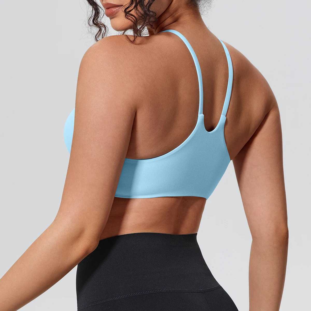 Summer Women Yoga Bra Solid Color Breathable Shockproof Workout Top Vest Sexy Backless Strap Bra Gym Sports Running Yoga Bra Z20260319