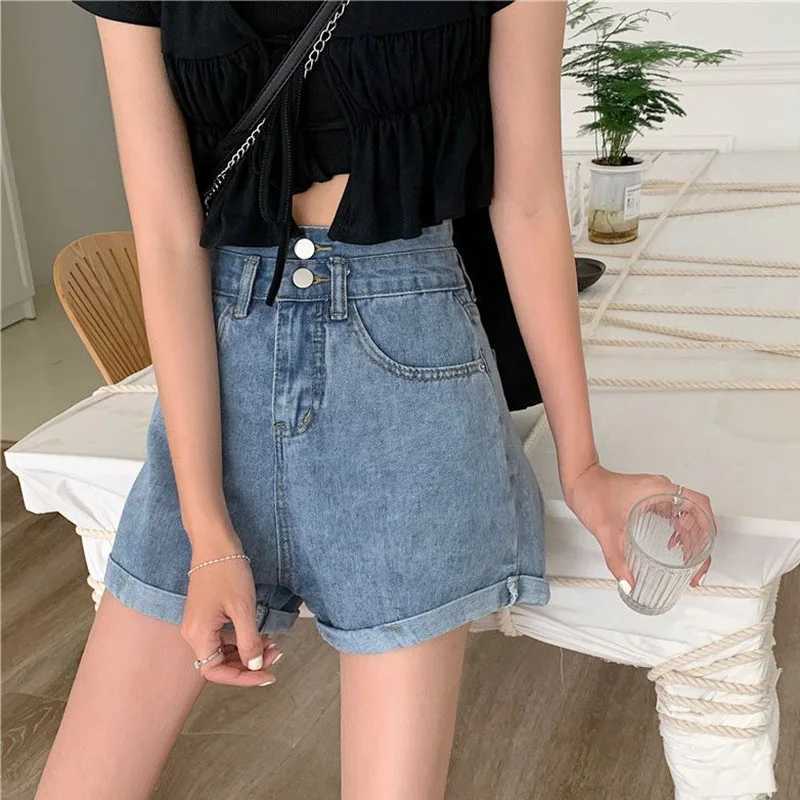 Summer Hot Sale Female Double Button Jeans Lady High Waist Thin Short Pants Girls Classic Korean Fashion Denim Shorts M260319