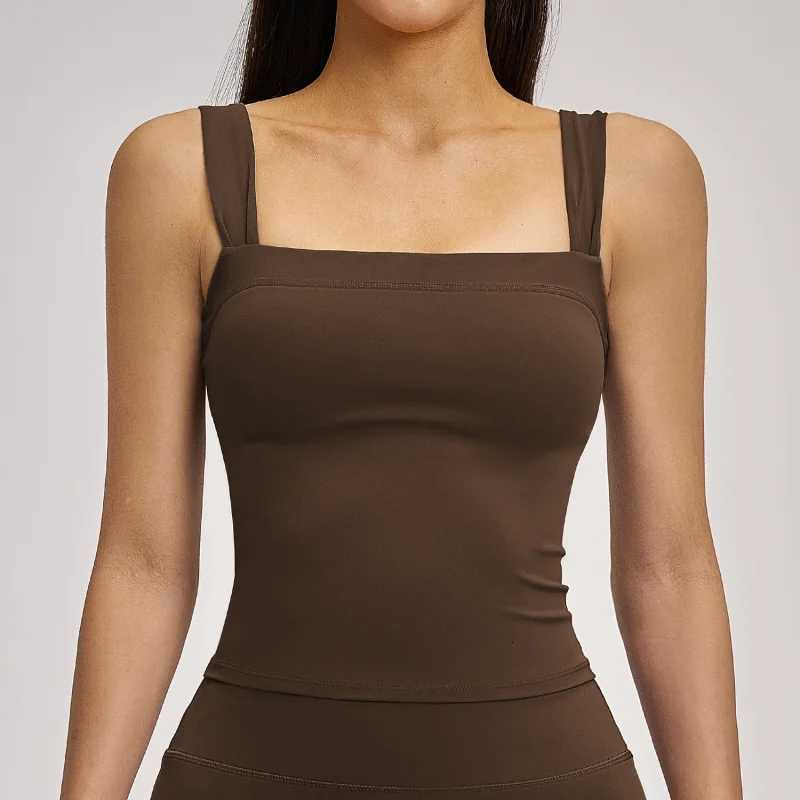 Yoga Tank Top With Chest Pads Womens Underwear High Elasticity Square Neck Beauty Back Fitness Sports Gym Vest For Woman Z20260319