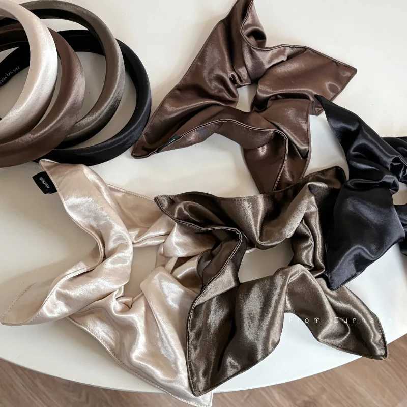 Satin Silk Square Scrunchies Elastic Hair Bands Women Girls Solid Ponytail Holder Large Hair Ties Rope Hair Accessories Fashion H260319