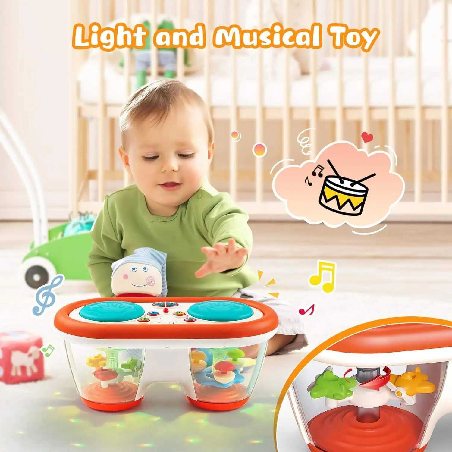 Childrens Multifunctional Music Toy Electronic Hand-played Drum with Flashing Lights and Sound Effects Accompany Babys Grow Y260319