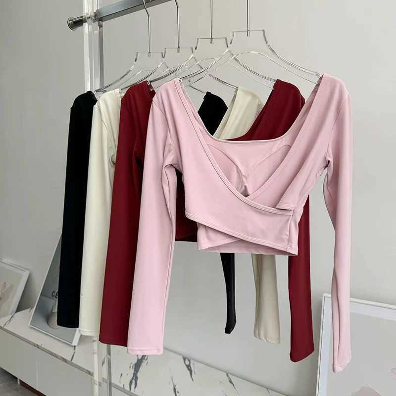 Autumn Slimming Long Sleeved Yoga Top Crossed Back with Fixed Chest Pads for Sports Running Fitness Tight Fitting Shirt Z20260319