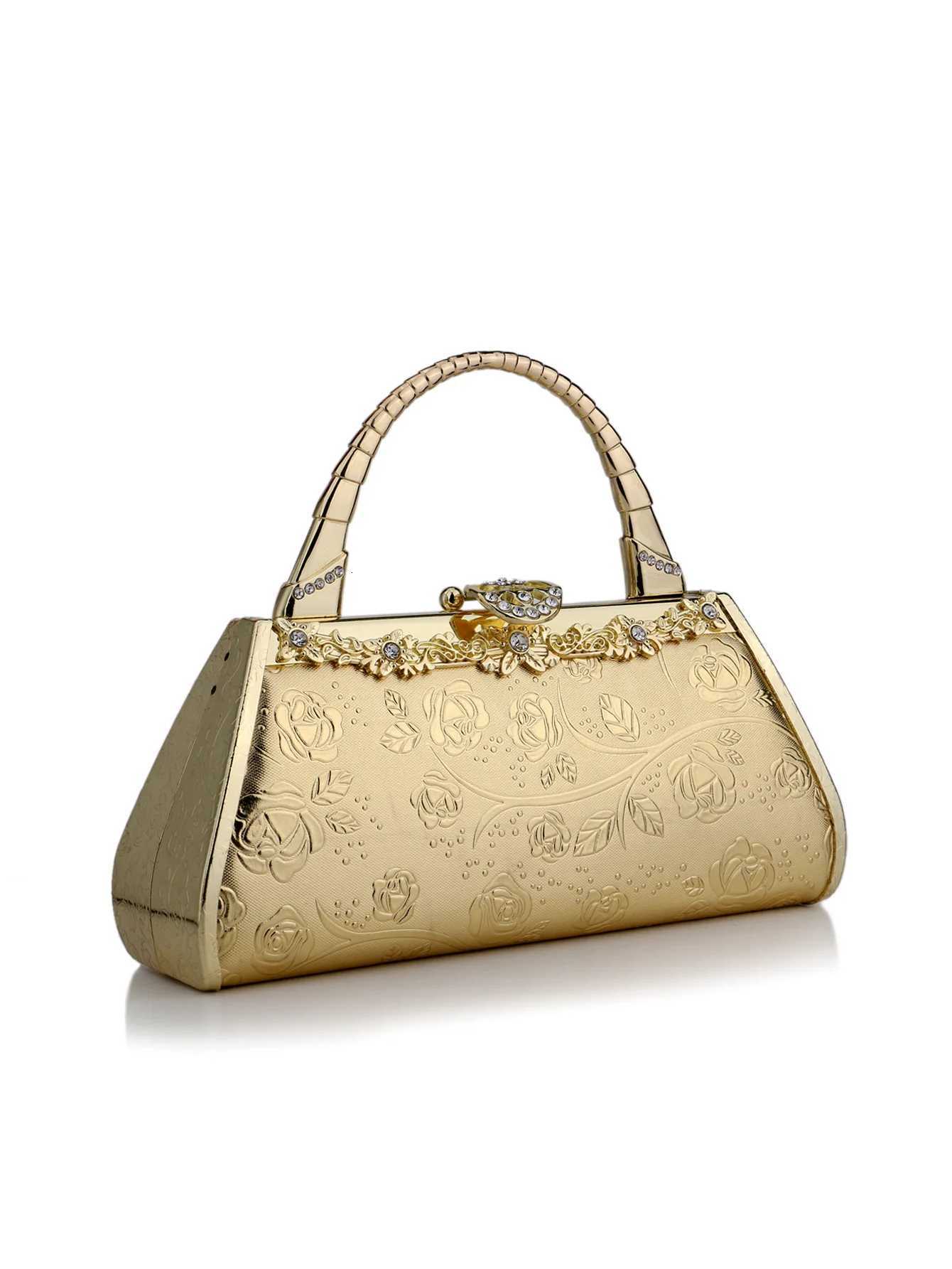 Golden Color Bucket Design Handle Evening Bags Metal Pearl Diamonds Glitter Clutch Bags For Party Wedding Girl Dress Purse W260319 - view 4