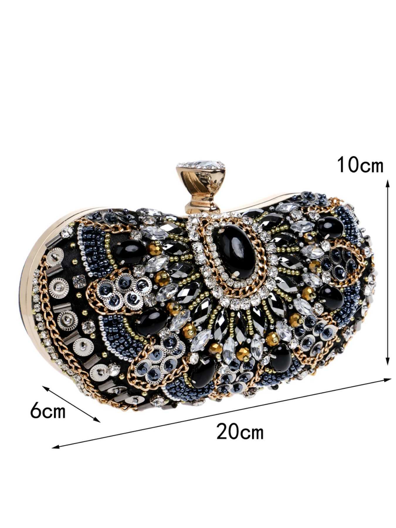 Embroidery Design Lady Gift Clutch Beading Hollow Out Style Evening Bags Black Color Diamonds Metal Golden Handbags Purse W260319 - view 4