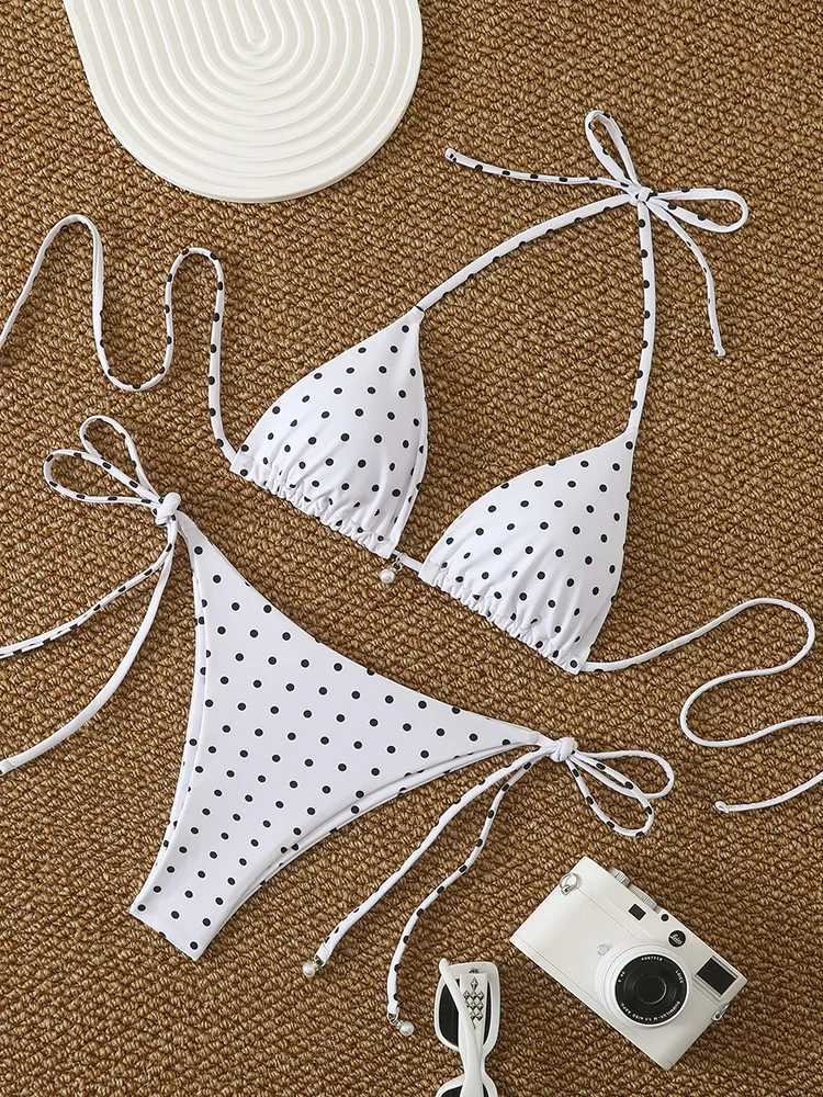 Trend Bikinis 2026 Womens Swimsuit Sexy Pearl Micro Bikinis Sets Dot Print Female Swimwear for Woman Bathing Suits BeachwearT260318