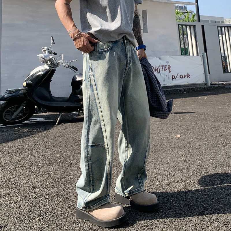 Mens Baggy Lantern Wide Leg Jeans Vintage Washed Denim Pants Loose Streetwear Casual Trousers for Spring Autumn Daily Outdoor M260319