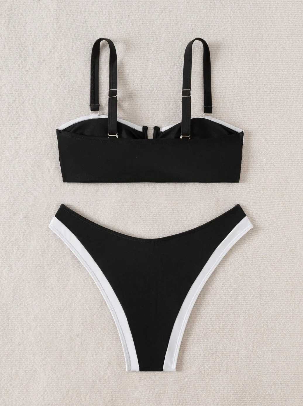Women Color Block Underwire Bikini Sets Cheeky High Cut 2 Piece SwimsuitT260318