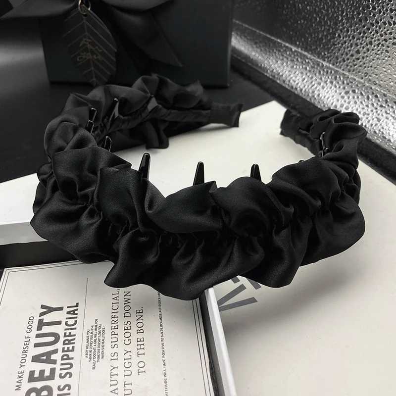 Black satin hairpin headband for women with high-end feel toothed anti slip high skull top external pressure headband H260319