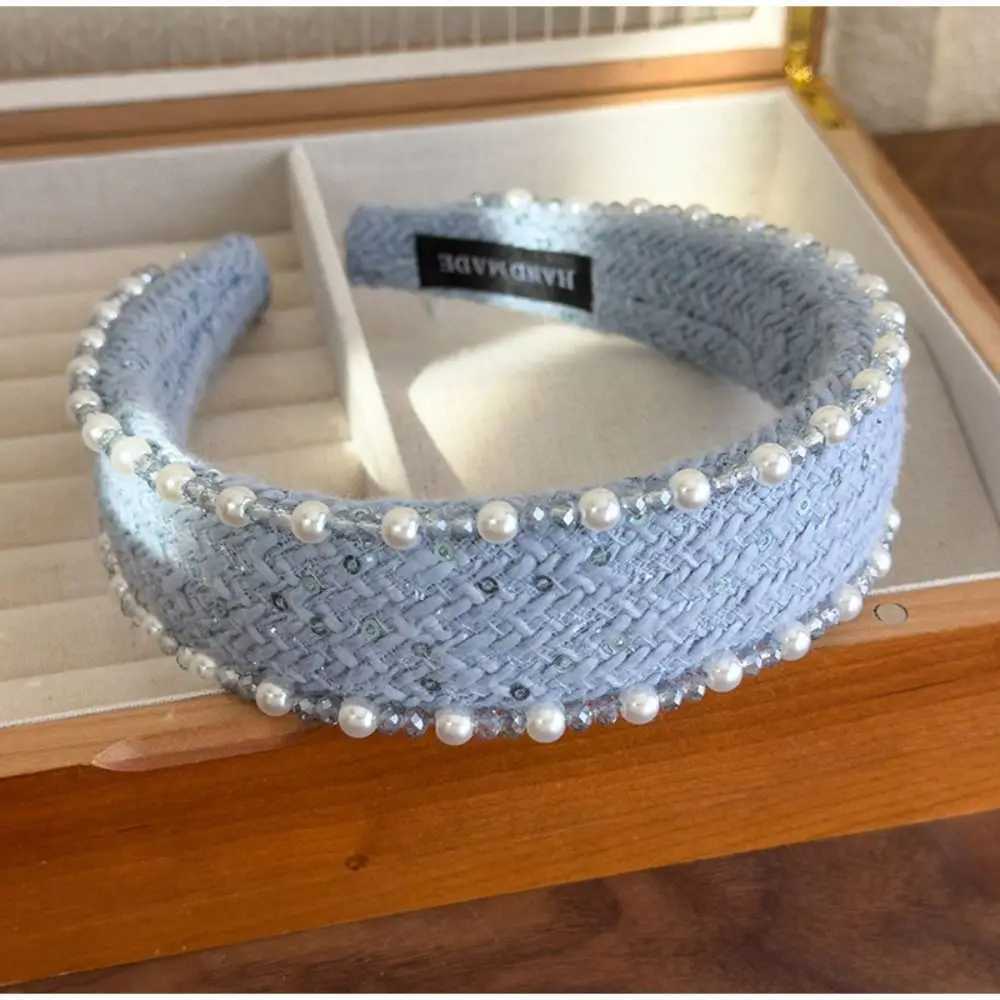 Retro Rose Print Women Headband Beige Blue Sweet Hair Hoop Elegant Versatile Pearl Crystal Girls Party Hair Accessories H260319