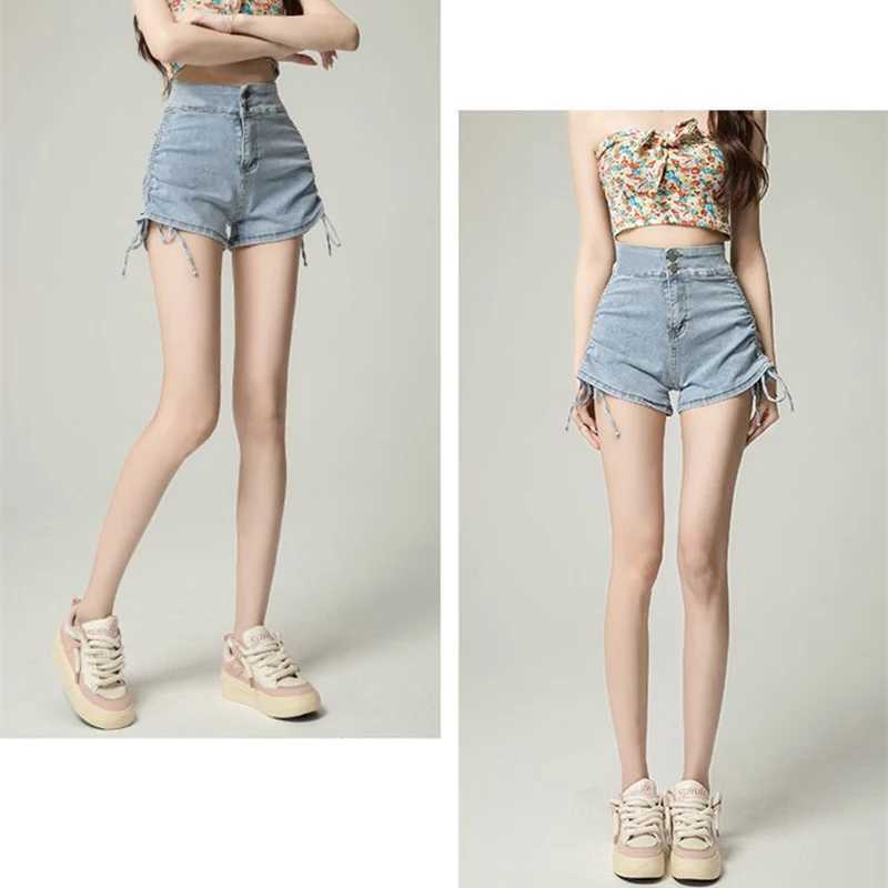 Summer Lady Ins Double Button High Waist Jeans Women Fashion Slim Fit Denim Shorts Female Solid Casual Short Pants M260319