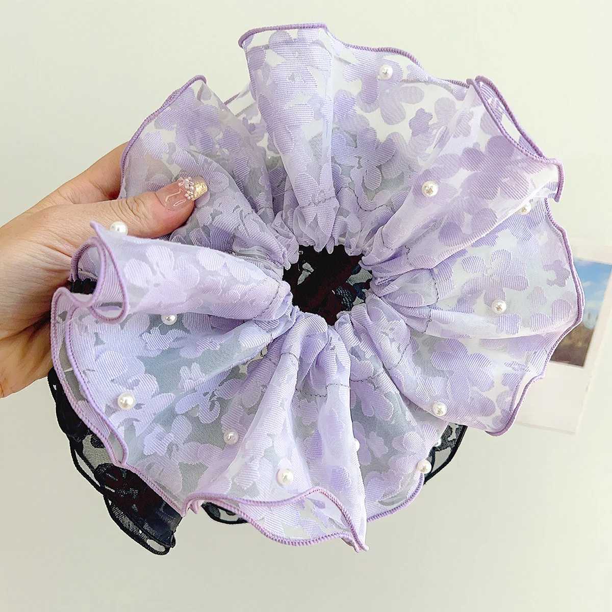 1 Pcs Womens Hair Scrunchies Mesh Pearl Double-layer Lace Sweet Cute Fashionable Hairbands Elegant Gentle Hair Accessories Girl H260319