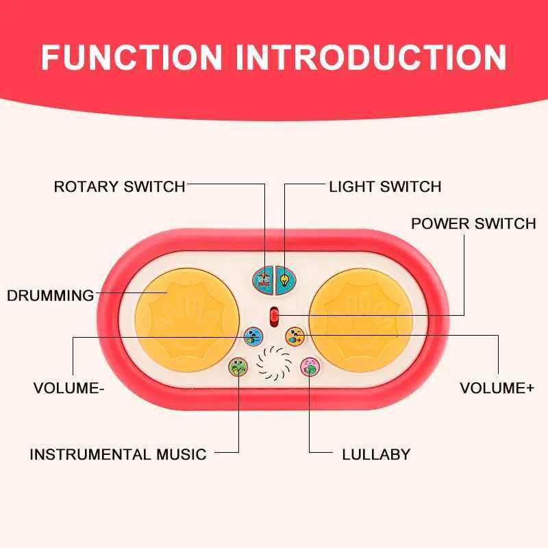 Childrens Multifunctional Music Toy Electronic Hand-played Drum with Flashing Lights and Sound Effects Accompany Babys Grow Y260319
