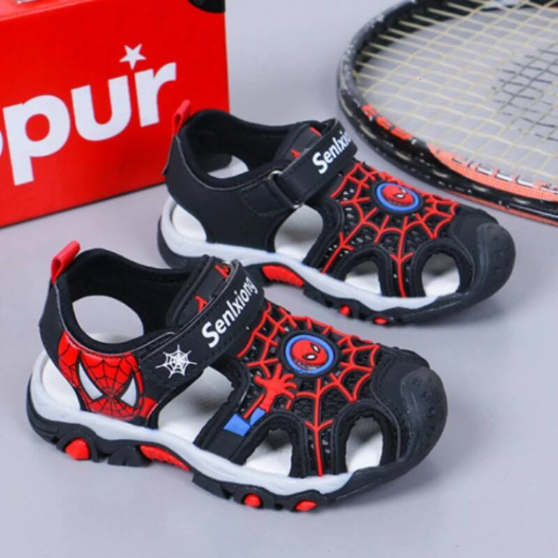 Designer Disney Summer Kids Boys Sandals Girls Cartoon Spider Man Student Closed Toe Orthopedic Non Slip Children Sport Pu Leather Beach Shoes Luxury