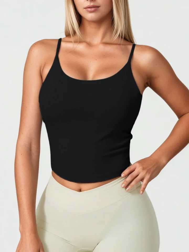 Fitfemme Womens Strappy Crop Yoga Tank Top with Built - in Bra Low - Cut Neckline Stretchy Workout Cami for Gym Fitness Z20260319