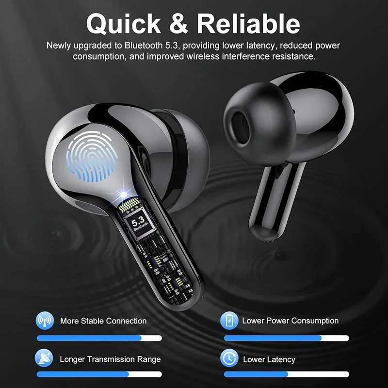 UYUXIO BT54 Wireless Ear Buds with LED Display HiFi Stereo Earbuds Headphones with IP7 Waterproof ENC Noise Cancelling Earphone D260319