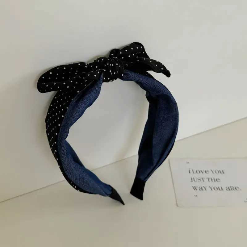 1pc Korean new polka dot denim bow wide edge headband collision sweet headband compression hair hairpin for women H260319
