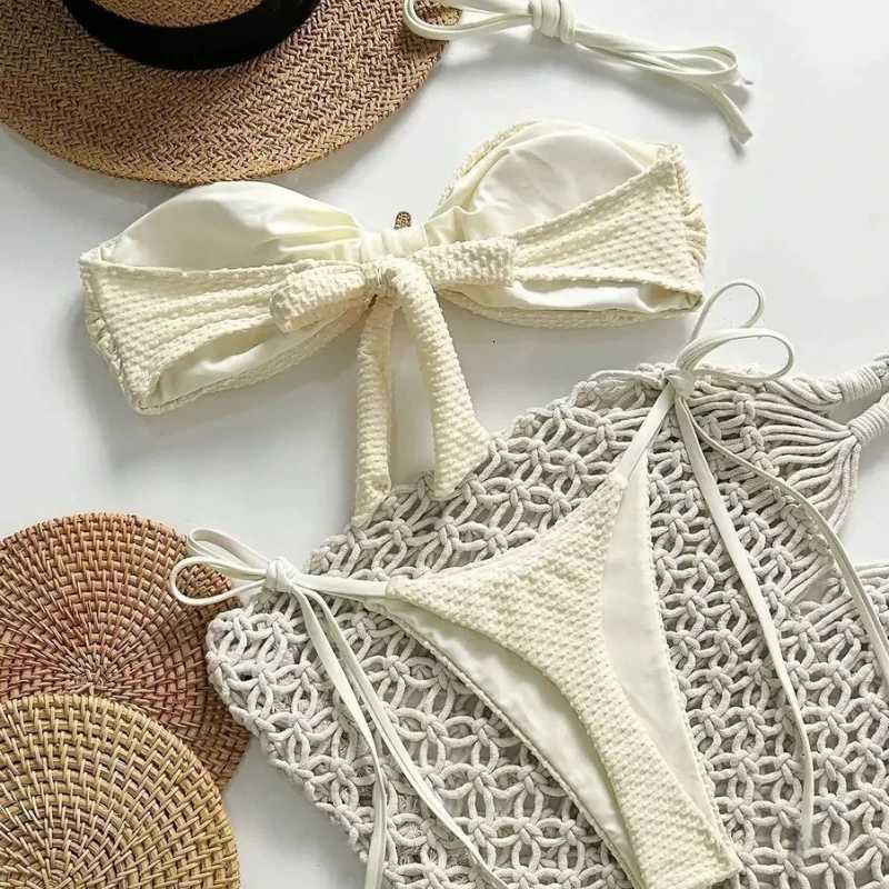 Solid Color Tie Side Bikini Set Women Sweet Sexy Minimalist Fashion Two Piece Swimsuit for Beach Vacation ResortT260318