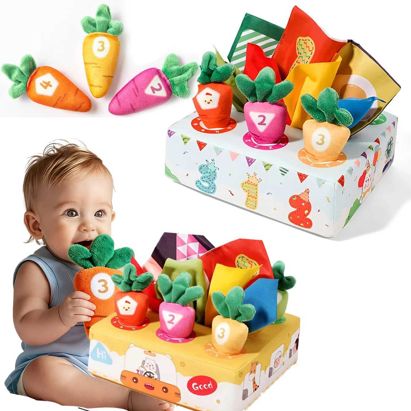 Soft Baby Tissue Cartoon Box Toy Tear-resistant Pattern Pulling Carrots Stuffed Toys Non-Fading Fine Motor Skills Cloth Book Toy Y260319