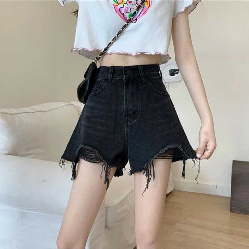 Summer Lady Ripped Designer Solid Jeans Women Fashion High Waist Short Pants Girls Chic Korean Leisure Denim Shorts M260319