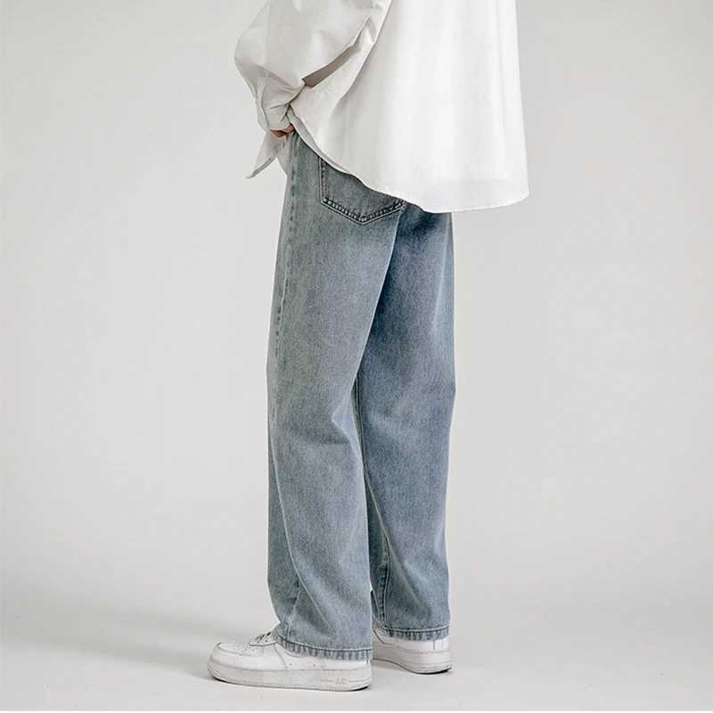 Korean Fashion Men Wide Leg Jeans 2024 spring New Streetwear Straight Baggy Denim Pants Male Brand Trousers M260319