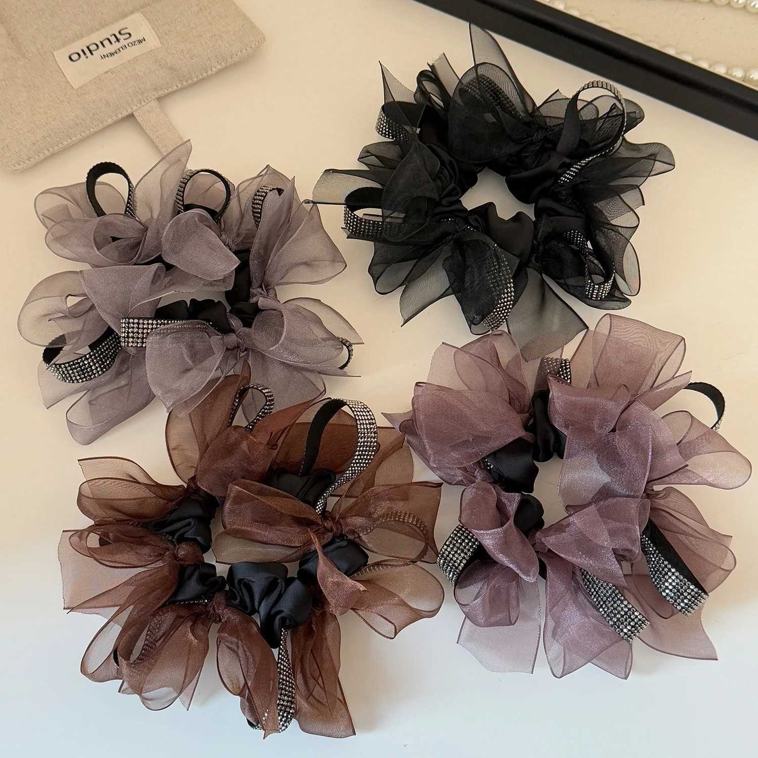 1pc Spring/Summer Style Water Diamond Mesh Bow Large Intestine Hairband Head Rope New High Elasticity Hair Accessories H260319