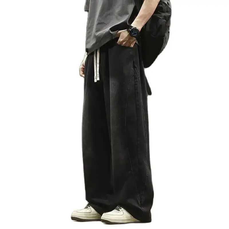 Teenage spring straight leg jeans for boys loose straight leg casual curved knife pants student washed wide leg long pants M260319