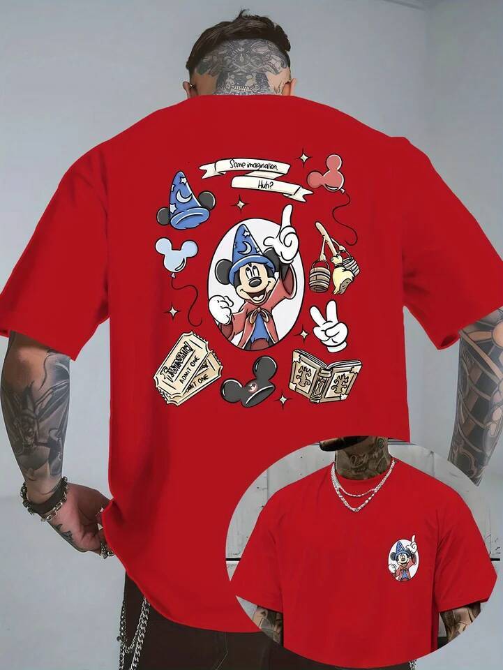 Summer Men's Disney Mickey Mouse Pattern T-Shirt Daily Leisure and Theme Activities Wear Unisex Cotton Short Sleeve Oversized