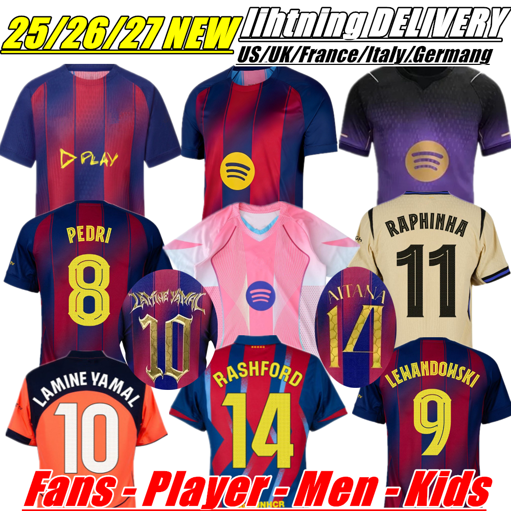 Barcelona 25 26 27 LAMINE YAMAL PEDRI GAVI Soccer Jersey Fans Player RAPHINHA Camiseta De Football Shirt KOUNDE F. DE JONG FERMIN 2025 2026 2027 Men Kids Woman OLMO BALDE