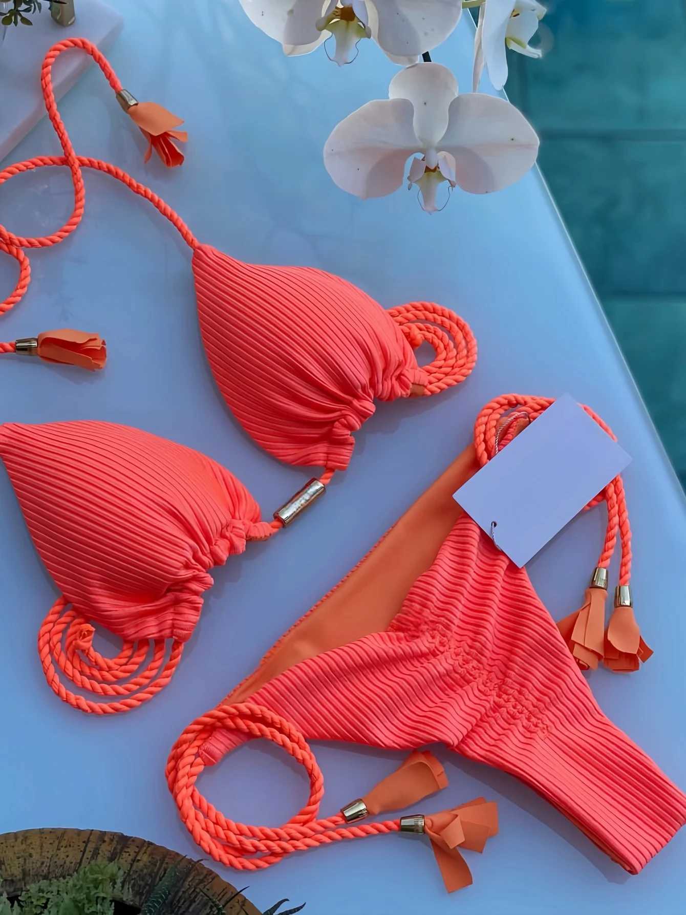 Sexy Braiding rope Bandage Solid Bikini Set Women Swimsuit Pit strip fabric Triangle Swimwear Bathing Suit Brazilian BiquinisT260318