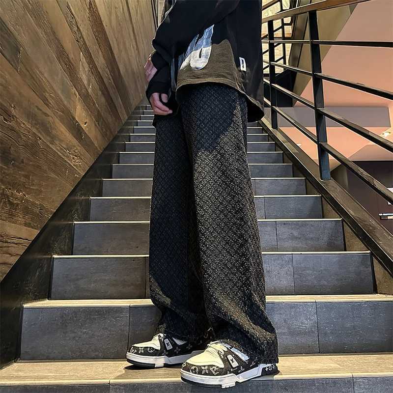 Jeans men Fashion hombre Jacquard Pattern Denim Pants Male Straight Fitting Baggy Bottoms Distressed Wide Jeans For Men M260319