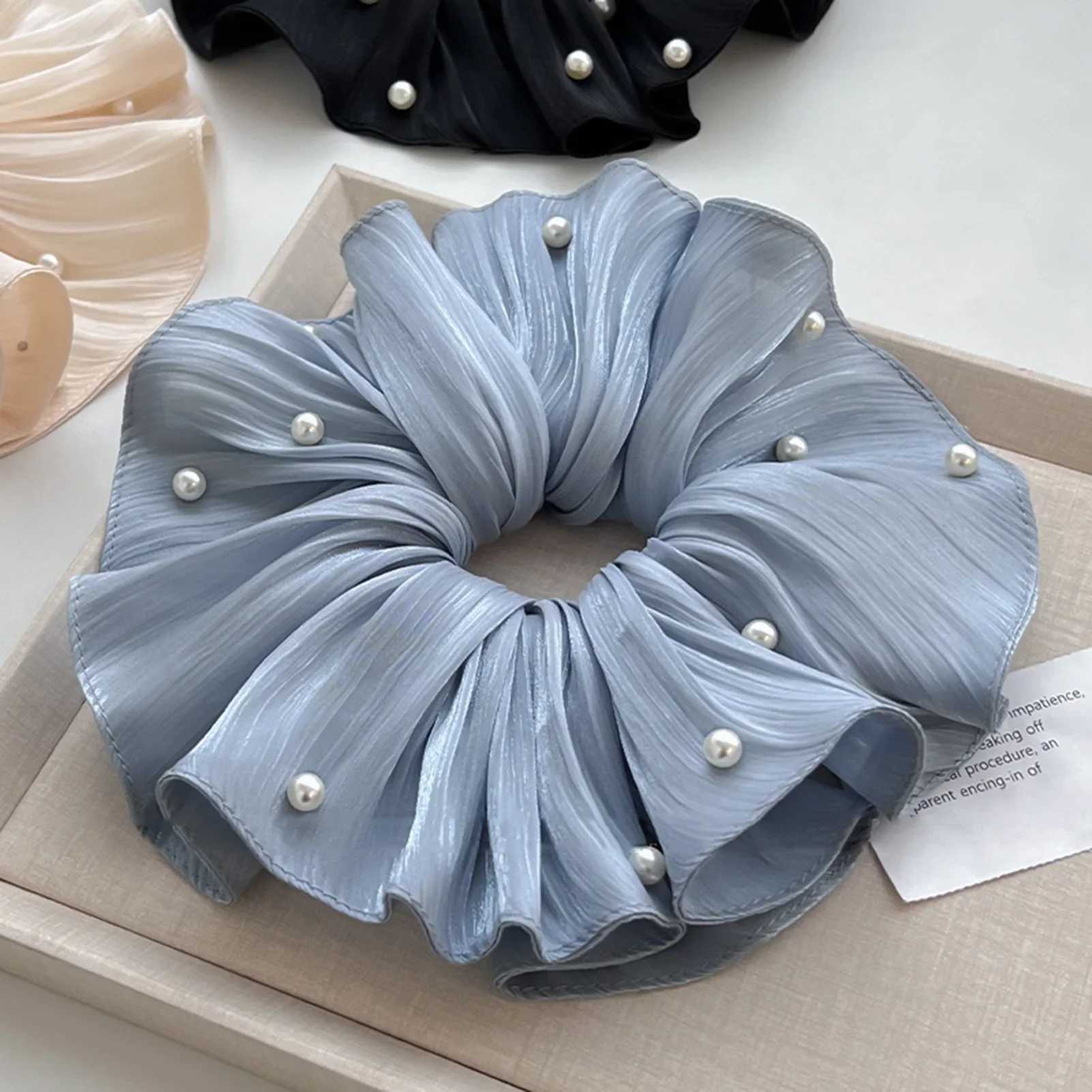 Sweety Romantic Gauze Hair Rope For Women Flowing Gauze Pearl Large Intestine Hair Ring Girls Fashion Elegant Hair Accessories H260319