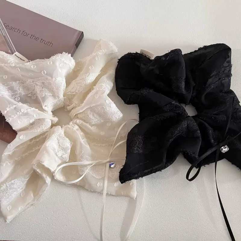 Romantic Chiffon Lace Polka Dot Square Scarf Hair Ring Gentle Temperament Hair Accessories For Women H260319