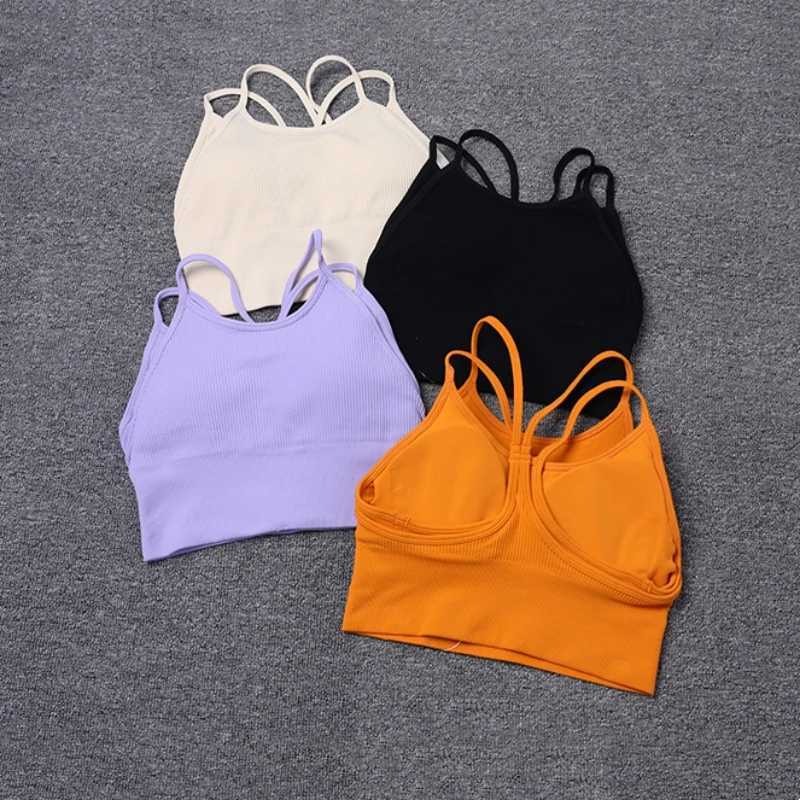 2024 New Thin Shoulder Strap Beautiful Back Sports Bra Women knit sling ribbed yoga bra tops Z20260319