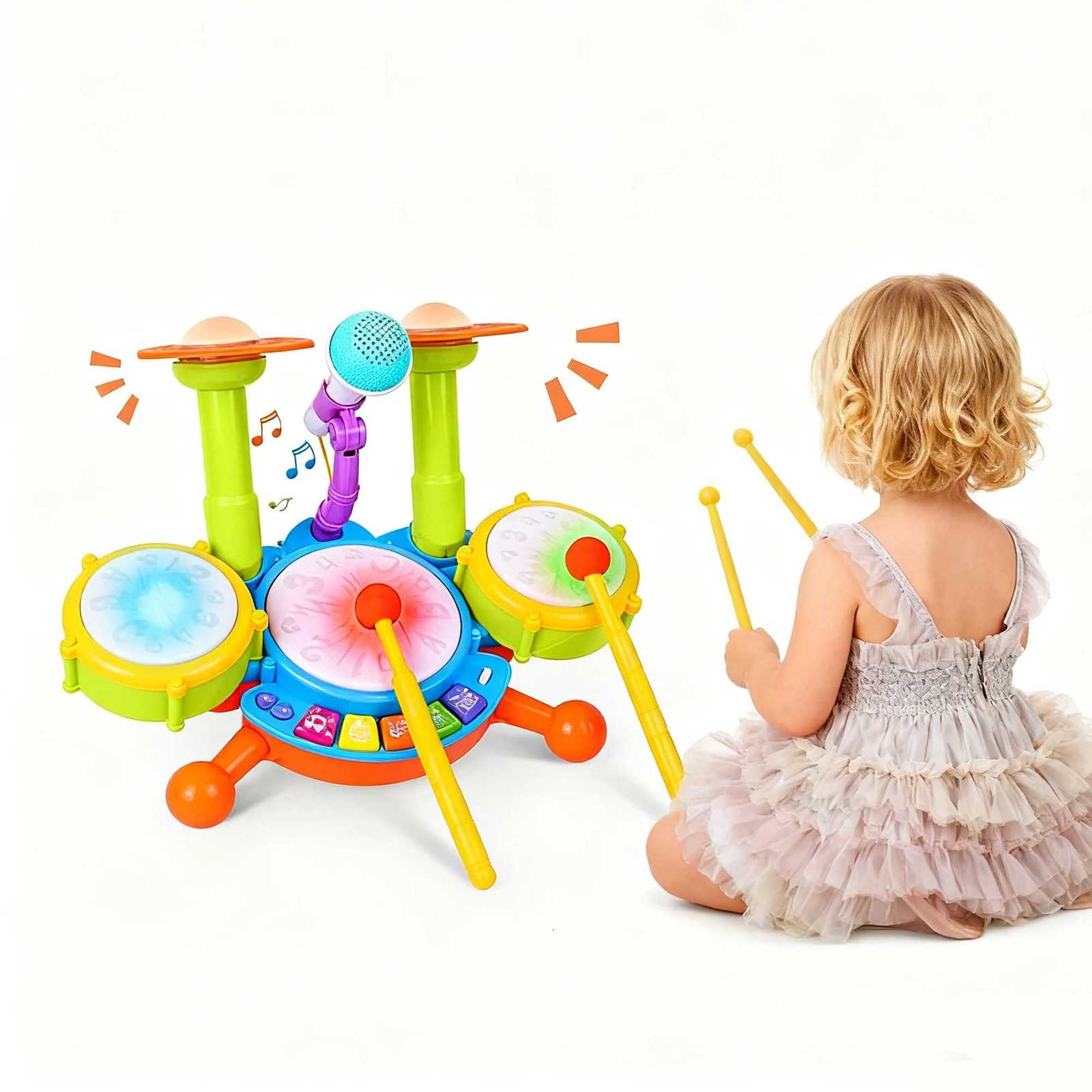 Musical Instruments Children Jazz Drums Electric Light Cool Music Drum Kit Percussion Sound Maker Baby Early Education Toys Gift Y260319