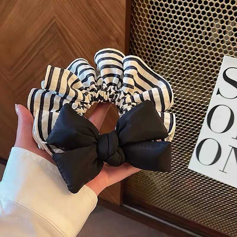 1 Pcs Womens Hair Scrunchies Bow Striped Simple Versatile Korean Elastic Hair Bands Cute Kawaii Sweet Hair Accessories Girl H260319
