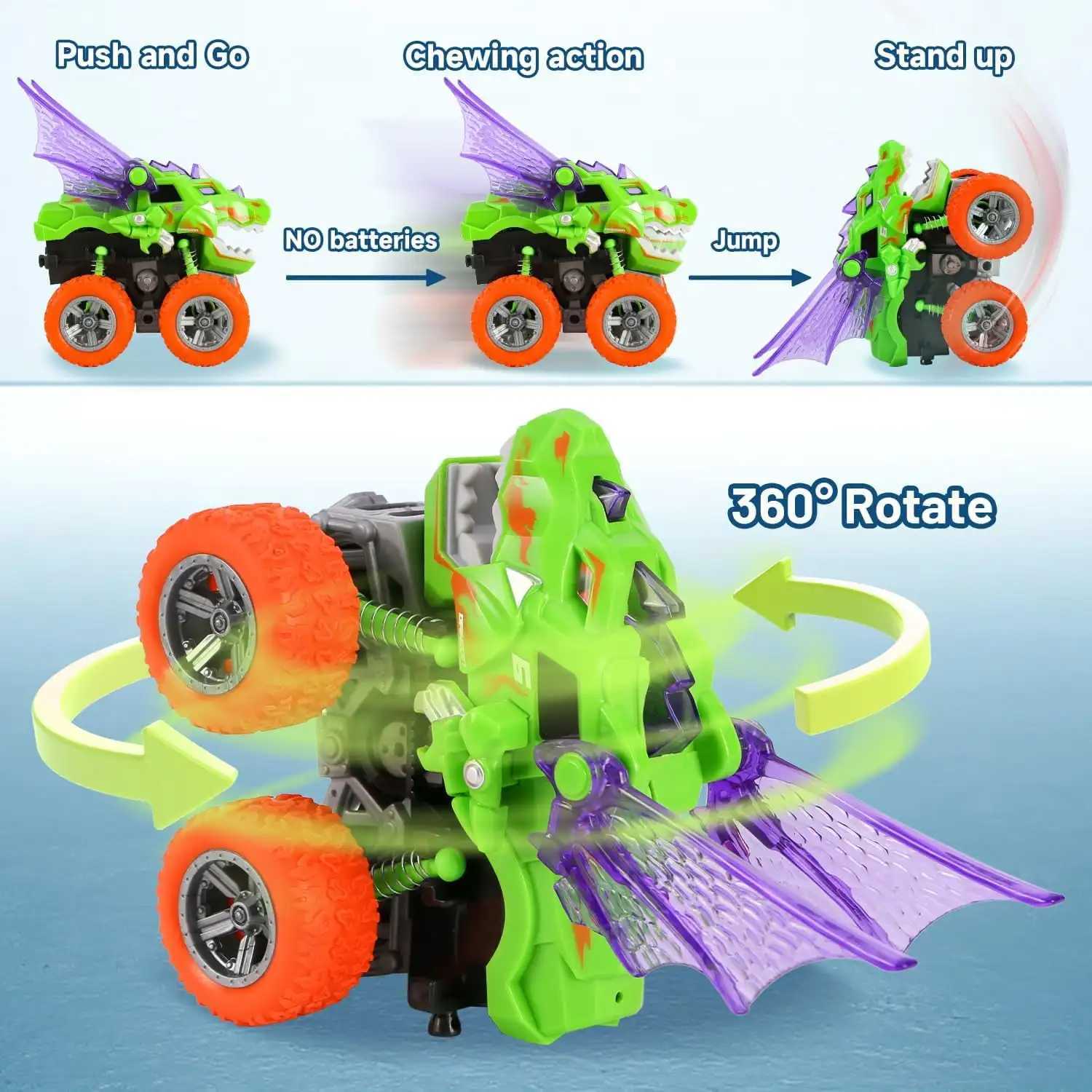 Childrens Dinosaur Toys - Light Up Monster Truck Pull Back Dinosaur Car Kids Interactive Toy Y260319