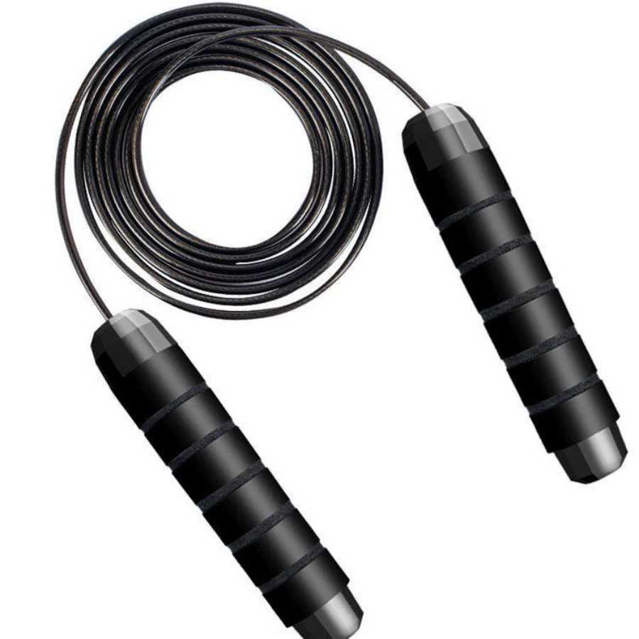 1Pc Black PVC Jump Rope Patented Design Bearing Steel Wire Skipping Rope with Breathable Handle for Fitness Exercise M260319
