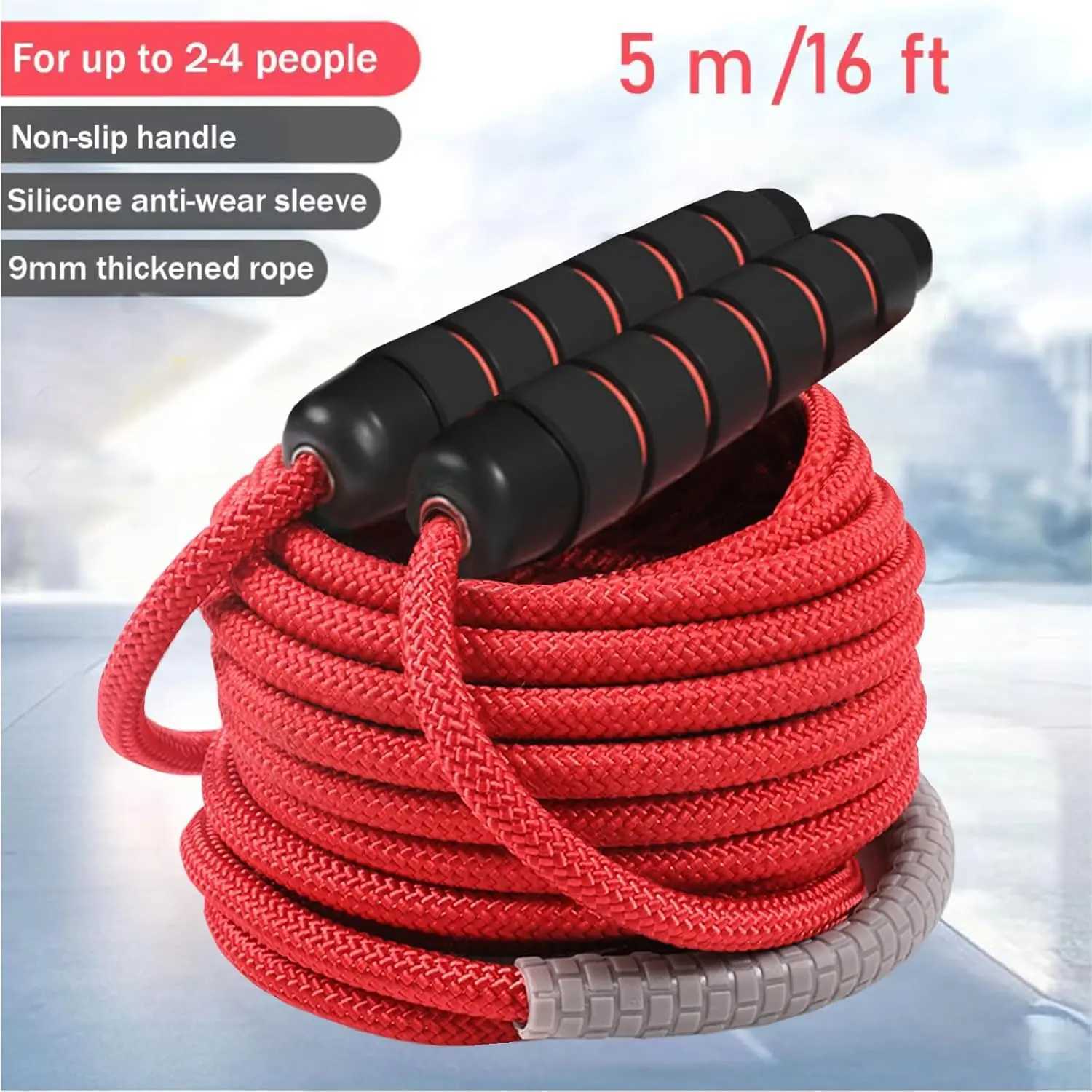 16 FT Adjustable Long Jump Rope for Kids and Adults Double Dutch Skipping Rope with Nylon Core 360 Rotation M260319