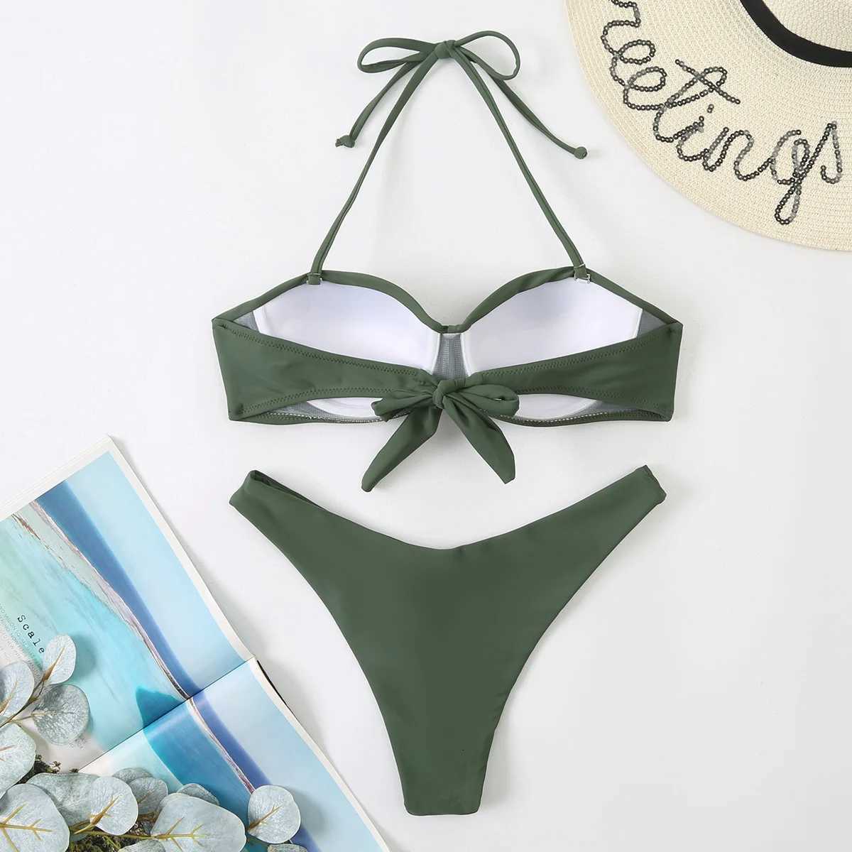 Push Up Bikini Set Womens Swimwear 2026 New Halter Bandeau Underwire Swimsuit Beach Bathing Swimming Suit for WomenT260318