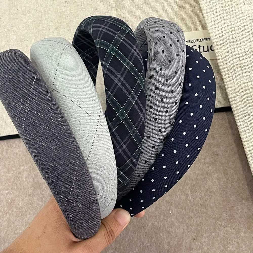 Korean Style Fashion Padded Hairband Simple Plaid Dot Headband Elegant Cotton and Linen Hair Hoop Quality Women Hair Accessories H260319