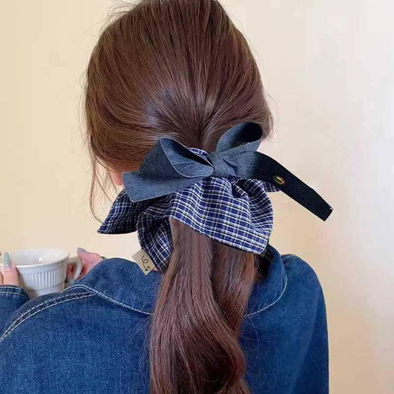 Korean Vintage Square Plaid Bow Ribbon Scrunchie For Women Girls Sweet Hair Ornament Hair Band Hair Tie Fashion Hair Accessories H260319