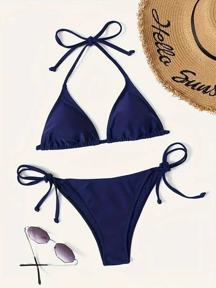 Swimwear Thong Bikini Set Sexy New Navy Blue Swimsuits Woman Sexy Bathing Suits Bikinis Triangle Bandage Female BeachwearT260318