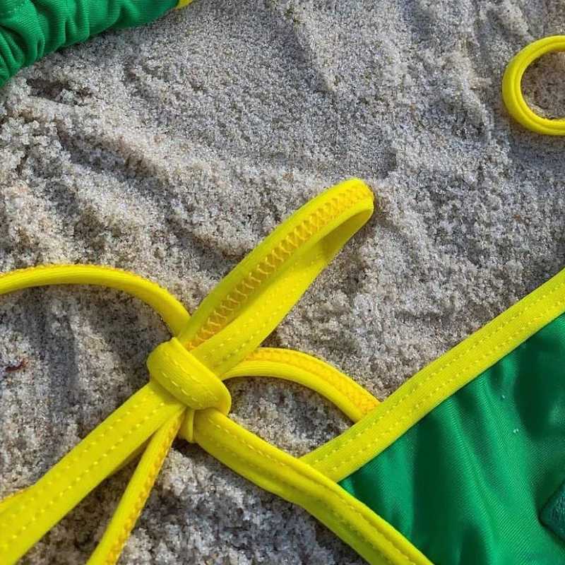 Sexy Green Halter Mini Micro Thong Bikini Female Swimsuit Women Swimwear Two-pieces Bikini Set Bather Bathing Suit Swim 2024T260318