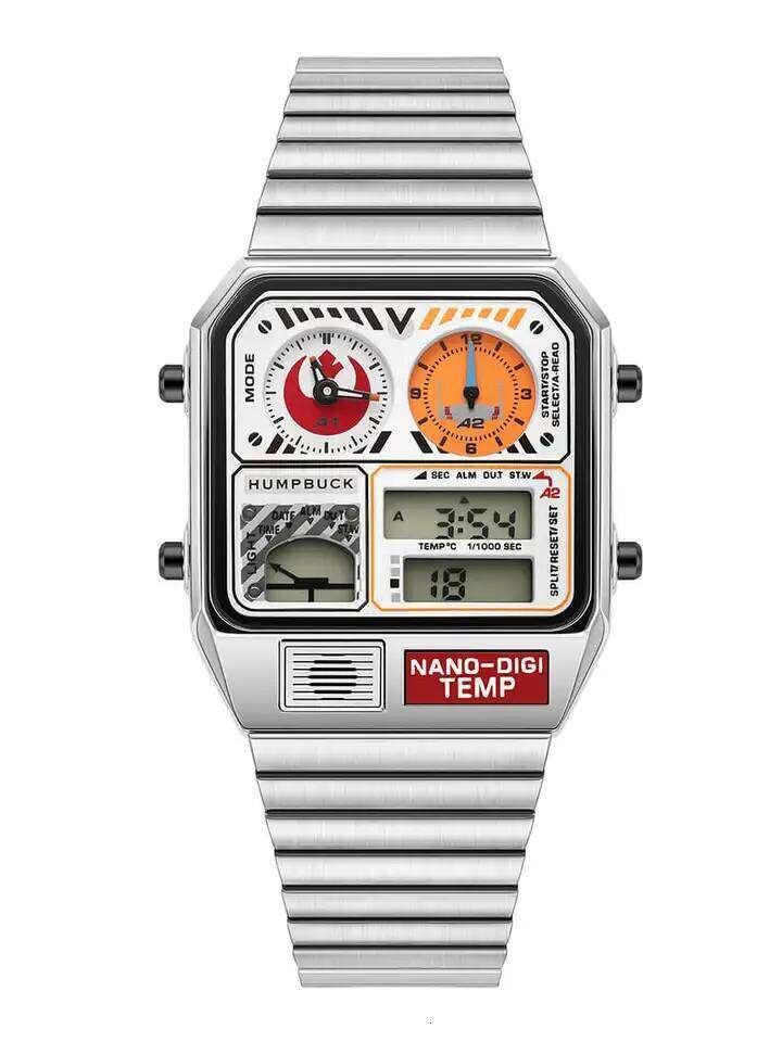 HUMPBUCK DIGITEMP Classic Design Stainless Steel Watches for men with LED Digital Display and Temperature Calendar 26W0319