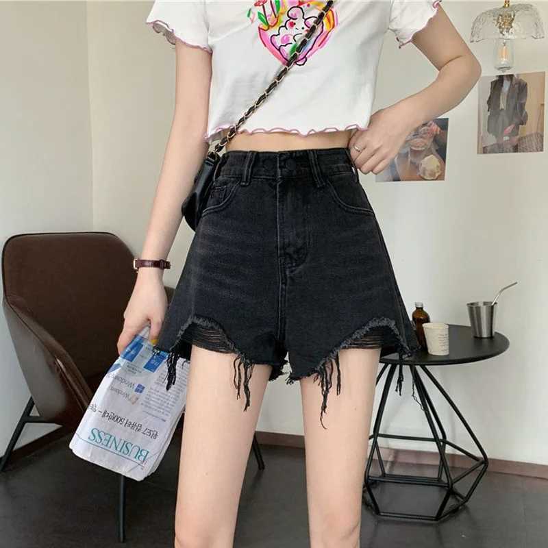 Summer Lady Ripped Designer Solid Jeans Women Fashion High Waist Short Pants Girls Chic Korean Leisure Denim Shorts M260319