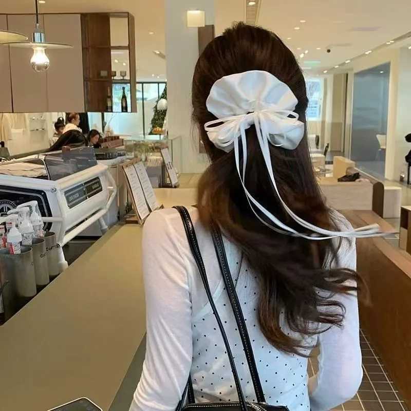 Womens Scrunchies Ballet Style White Satin Bow Long Ribbon Large Intestine Hair Band Rubber Band Hair Accessory Kawaii Hair Tie H260319